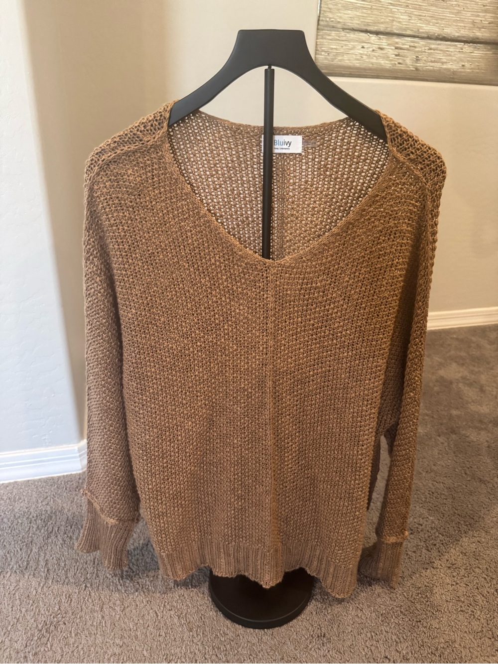 Bluivy V-Neck Knit Sweater in Warm Brown